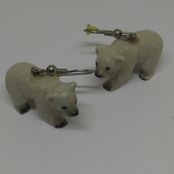 Porcelain Polar Bear drop Earrings Very Detailed - Picture 2 of 8
